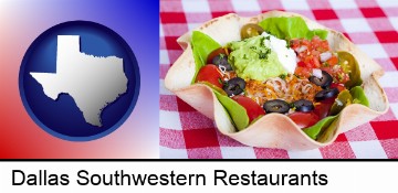 a texmex taco salad in a baked tortilla in Dallas, TX