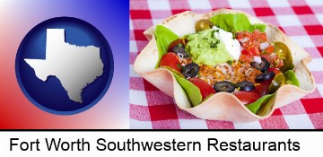 a texmex taco salad in a baked tortilla in Fort Worth, TX